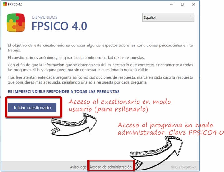 Entrar al FPSICO 4.0 en modo administrador, clave de acceso: TUTORIAL FPSICO4